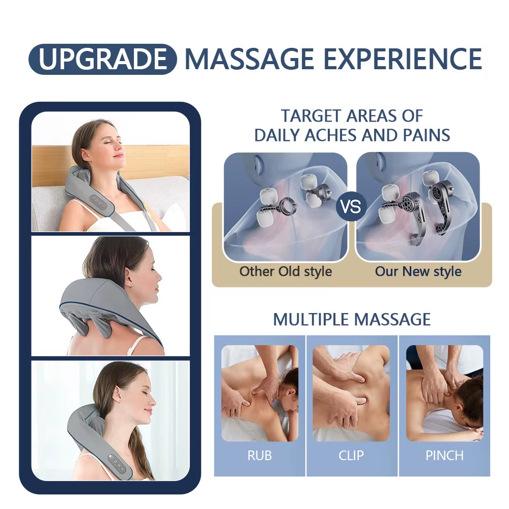 Foreverly Wireless Neck and Back Massager Neck and Shoulder Kneading Massage Shawl Neck Cervical Relaxing Trapezius Massager