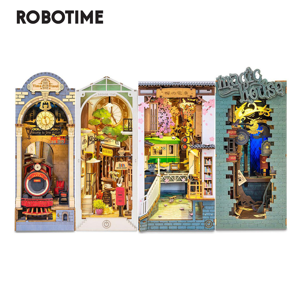 Robotime Rolife Book Nooks Series Stories In Books 4 Kinds DIY Wooden Miniature House Furniture Sakura Densya TGB01 Dropshipping