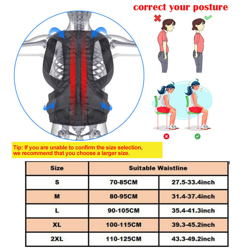 Adjustable Posture Corrector Back Brace Men Women Lumbar Shoulder Support Belt