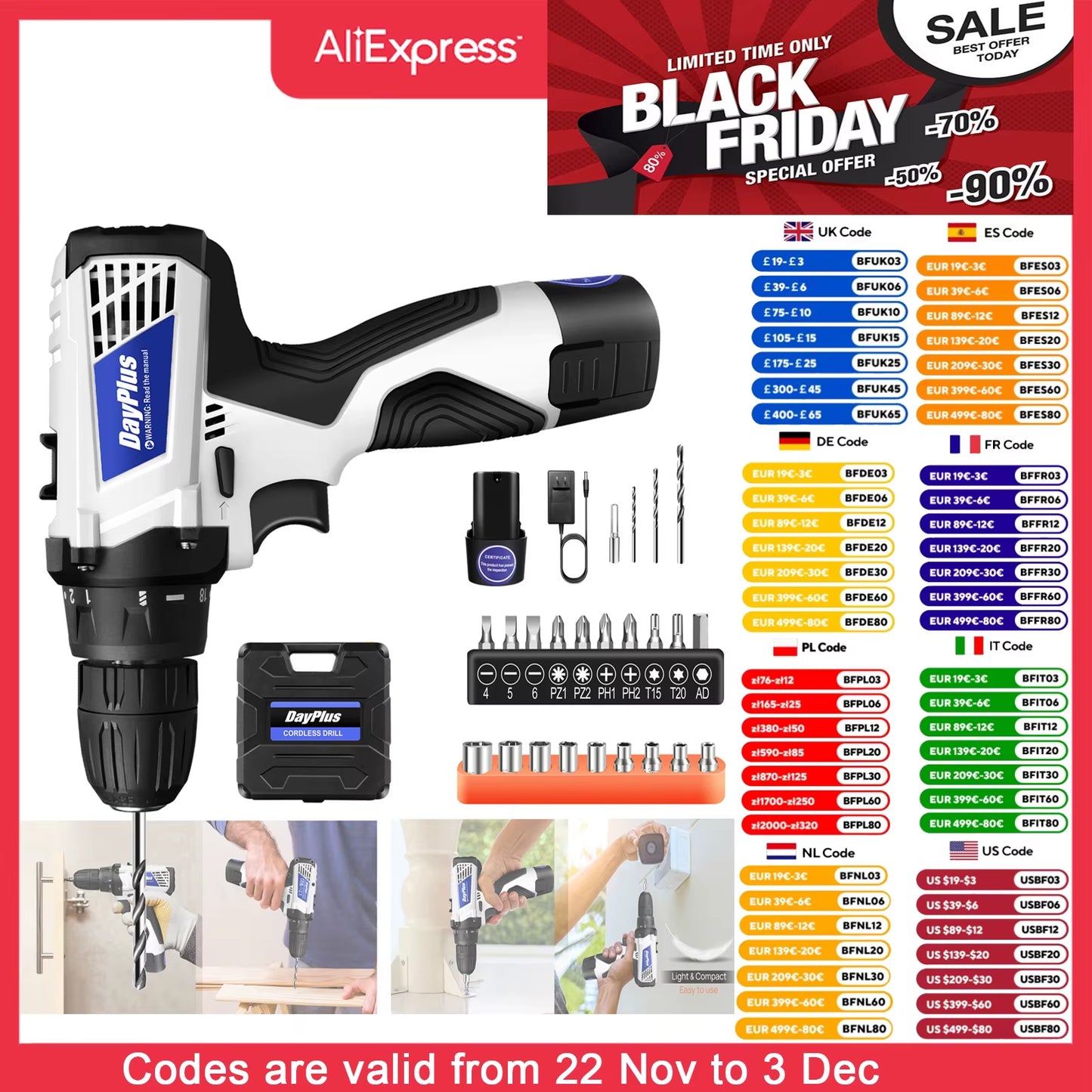 Cordless Drill Driver Kit with Battery,2 in 1 Electric Screwdriver Driver Tool Kit 45 N.M, Dual Speed 3/8 Inch Keyless Chuck
