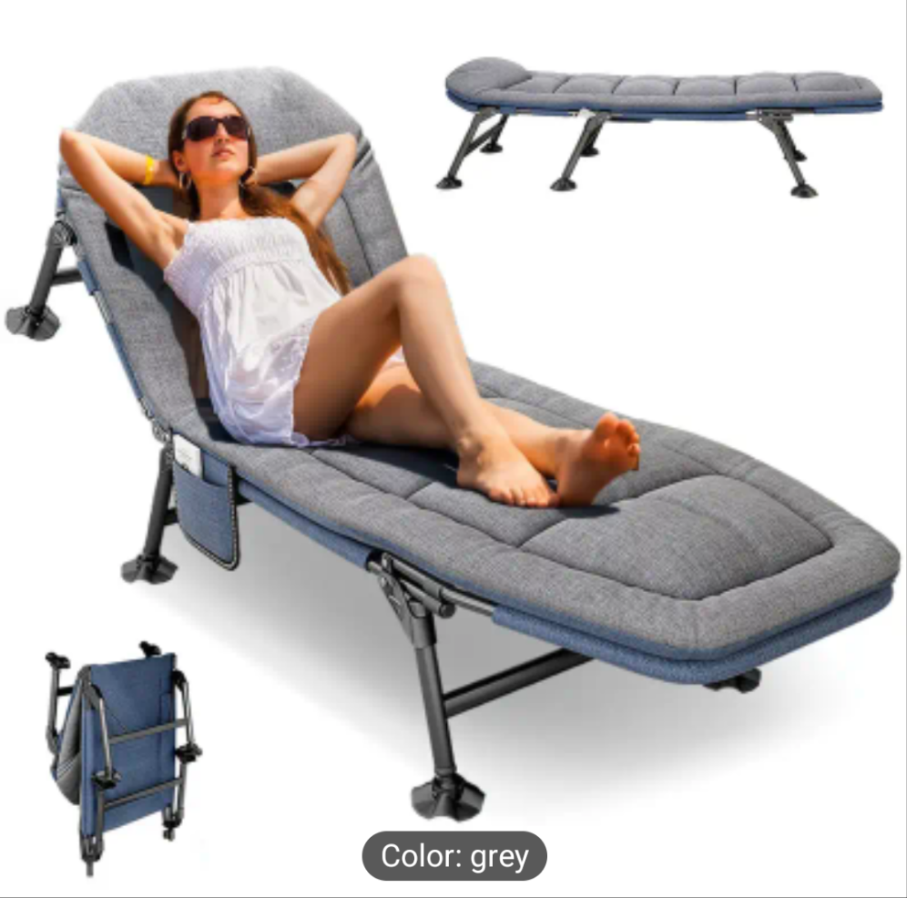 Portable Reclining Bedchair with Pillow, Outdoor Fishing Sleeping Cot