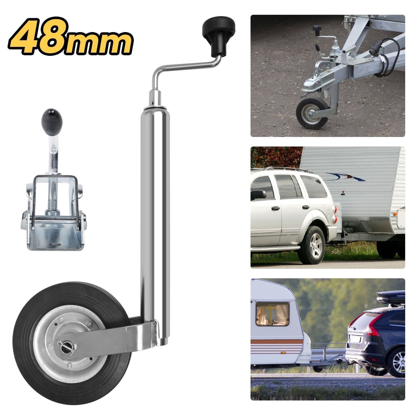 Wheel With Clamp Heavy Duty 48mm Caravan Trailer Galvanised Solid Tyre UK