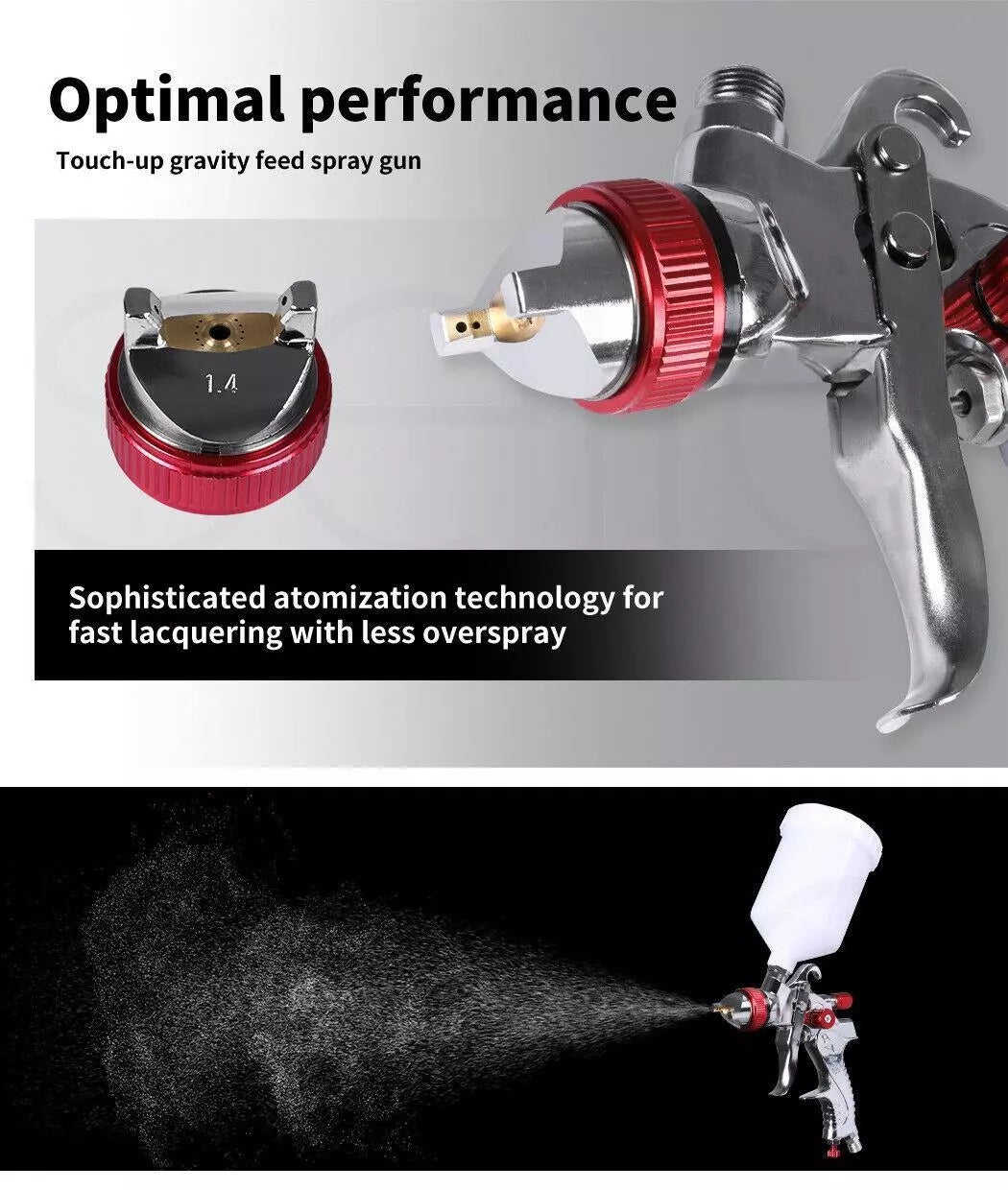 Spray Gun Paint Gun Kit HVLP Gravity Feed Air 1.4mm 1.7mm 2mm 2.5mm 4 Nozzles UK