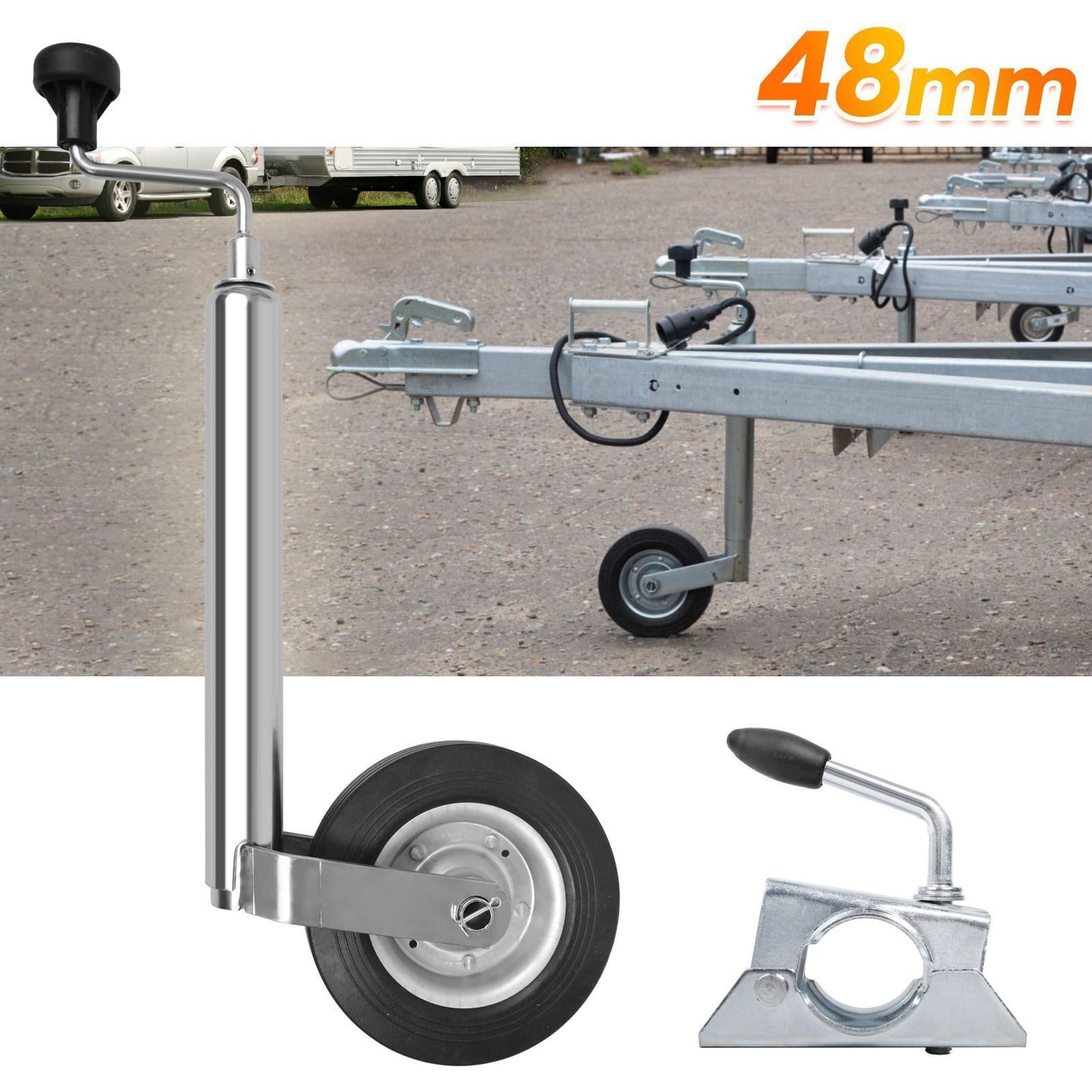 Wheel With Clamp Heavy Duty 48mm Caravan Trailer Galvanised Solid Tyre UK