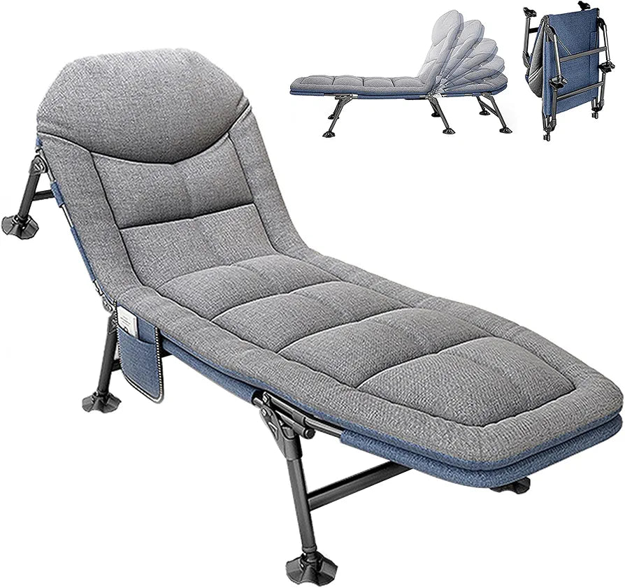 Portable Reclining Bedchair with Pillow, Outdoor Fishing Sleeping Cot