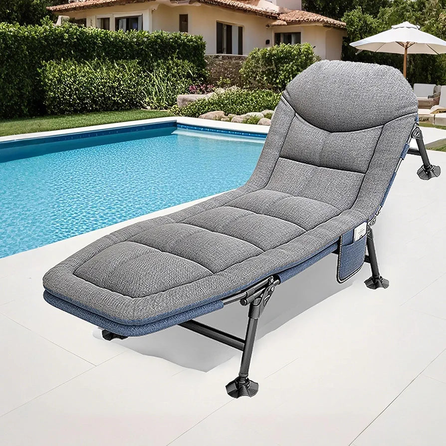 Portable Reclining Bedchair with Pillow, Outdoor Fishing Sleeping Cot