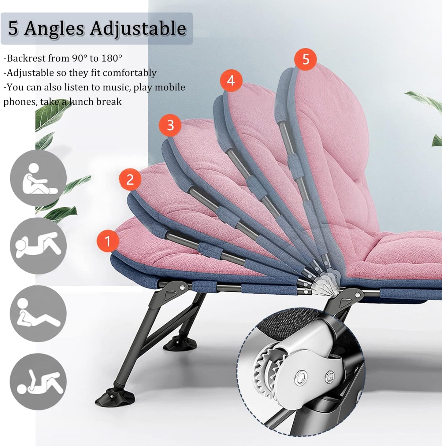 Portable Reclining Bedchair with Pillow, Outdoor Fishing Sleeping Cot