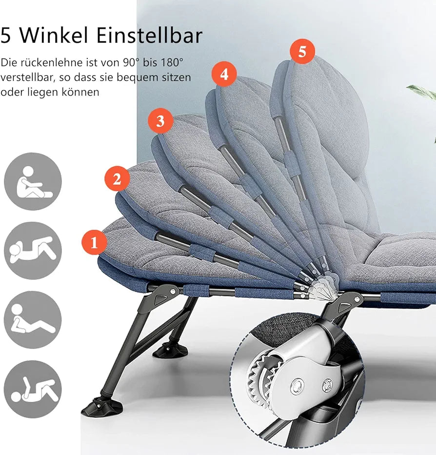 Portable Reclining Bedchair with Pillow, Outdoor Fishing Sleeping Cot