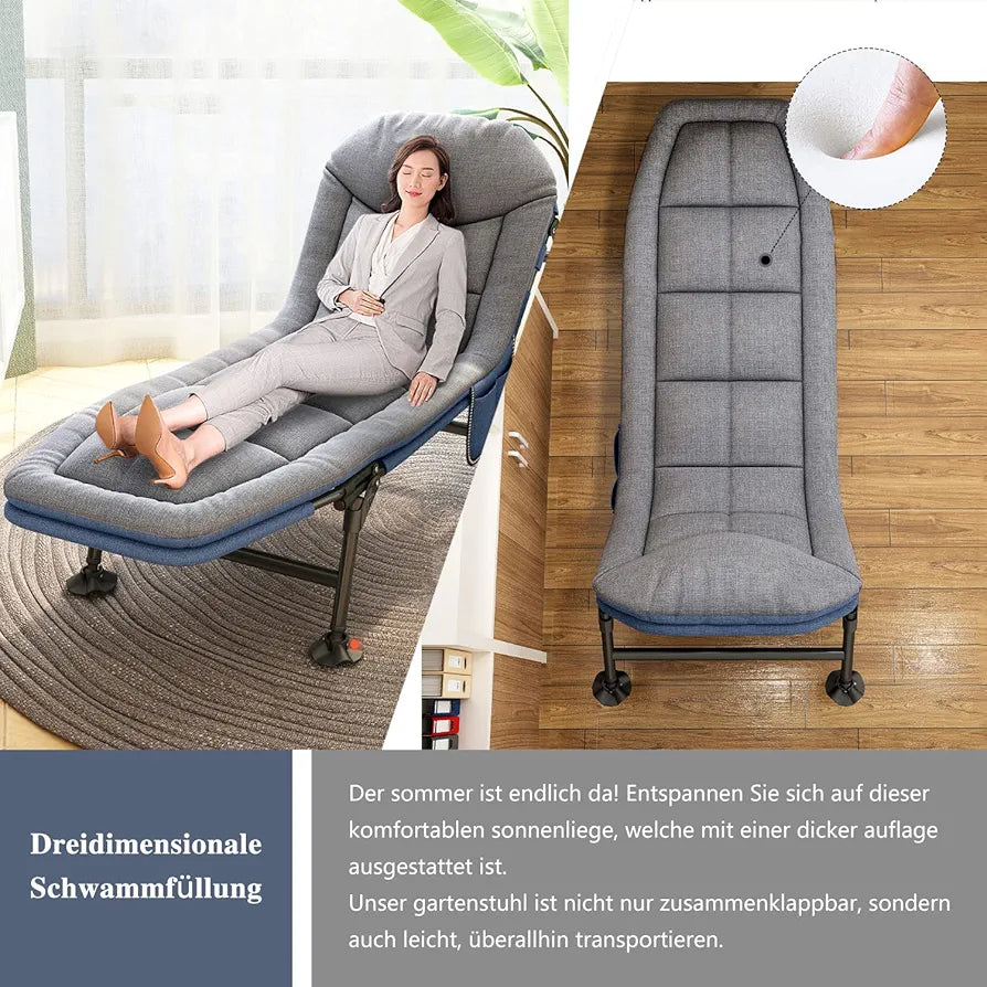 Portable Reclining Bedchair with Pillow, Outdoor Fishing Sleeping Cot