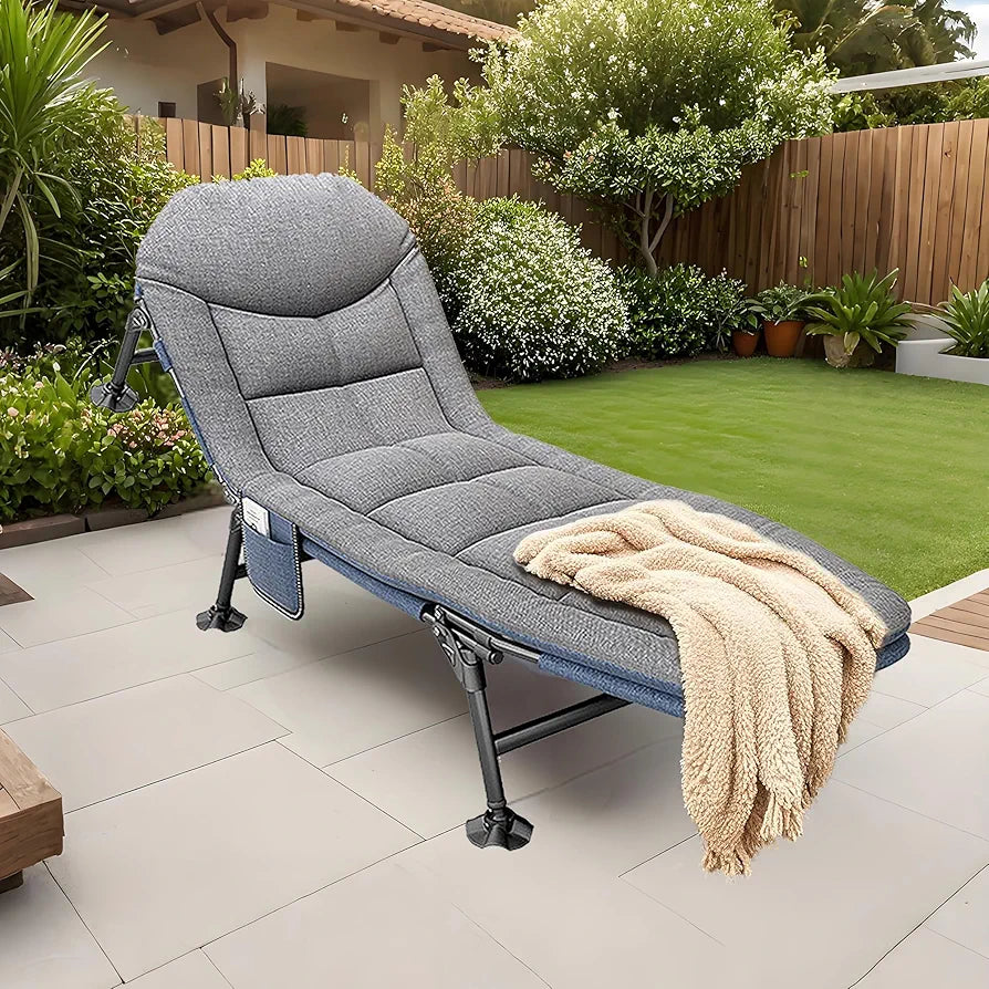 Portable Reclining Bedchair with Pillow, Outdoor Fishing Sleeping Cot