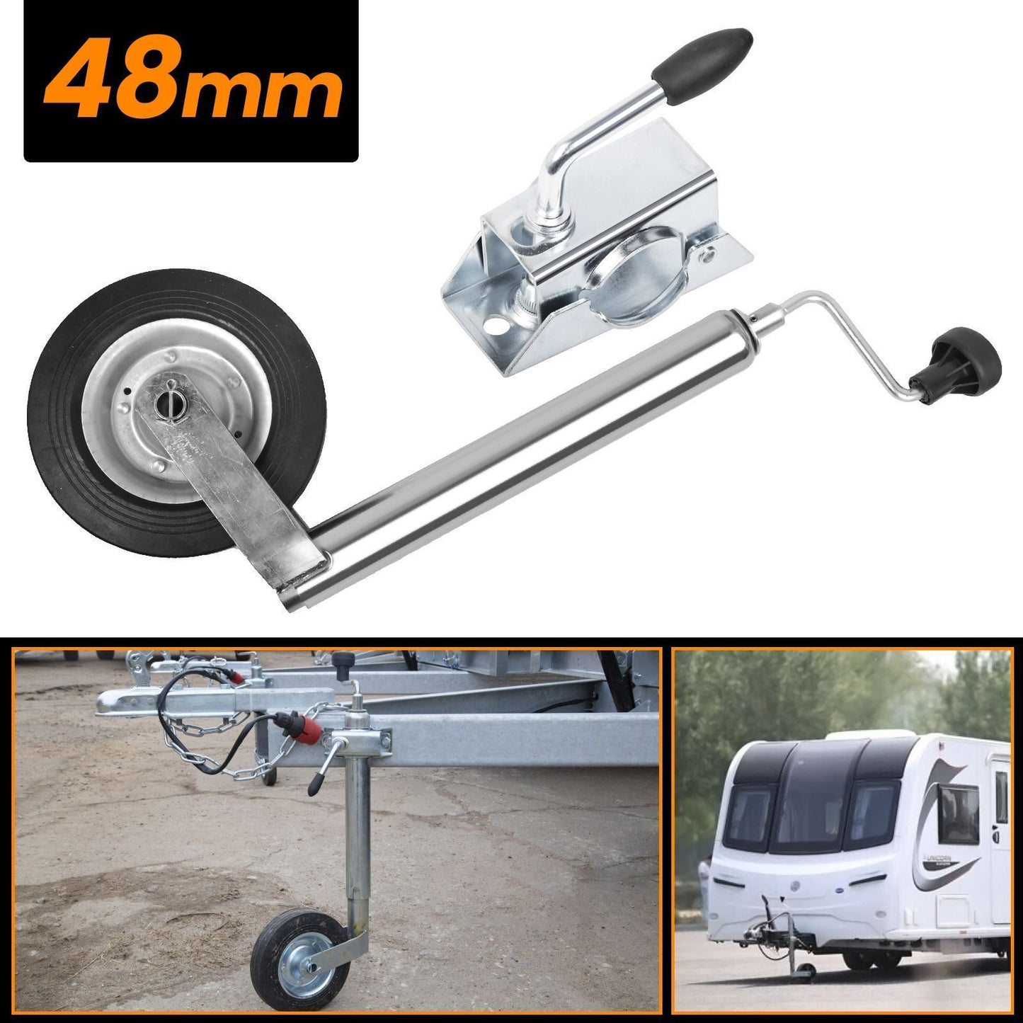 Wheel With Clamp Heavy Duty 48mm Caravan Trailer Galvanised Solid Tyre UK