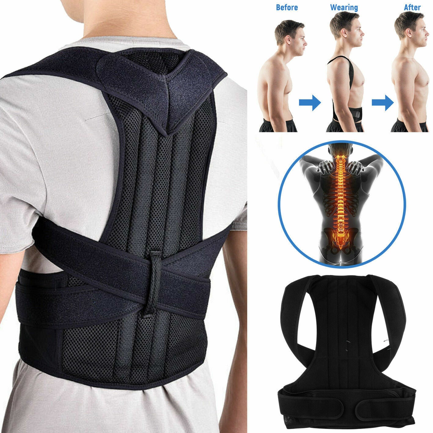 Adjustable Posture Corrector Back Brace Men Women Lumbar Shoulder Support Belt