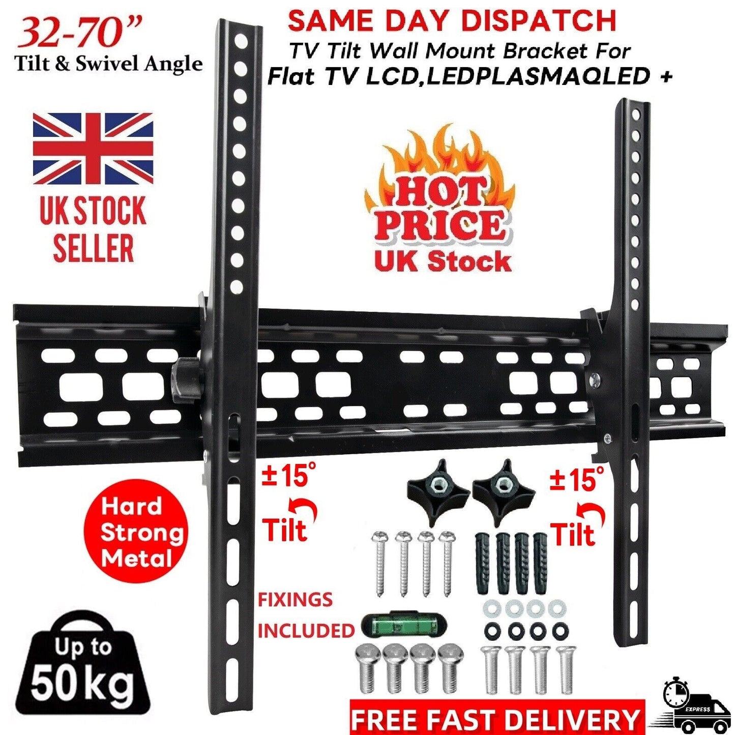 TV Wall Bracket Mount Slim Tilt For 32 36 40 50 55 Up To 72 Inch Universal Fit  The UK Does Not Include VAT, Which Needs To Be Borne By Oneself. Please Consider Carefully Before Placing An Order