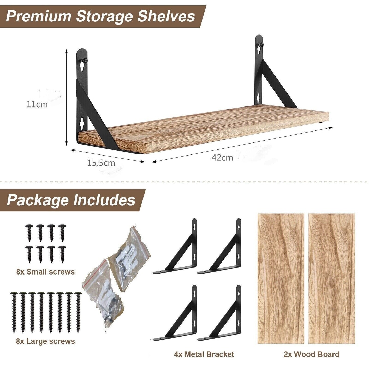 2x Wooden Floating Shelves Wall Mounted Display Storage Hold Rustic Industrial  The UK Does Not Include VAT, Which Needs To Be Borne By Oneself. Please Consider Carefully Before Placing An Order