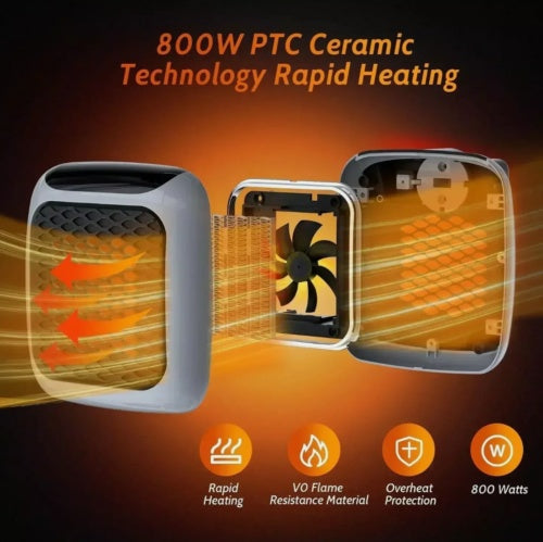 Plug-in Fan Heater, 800W Smart Portable Electric Heater With Remote Control UK