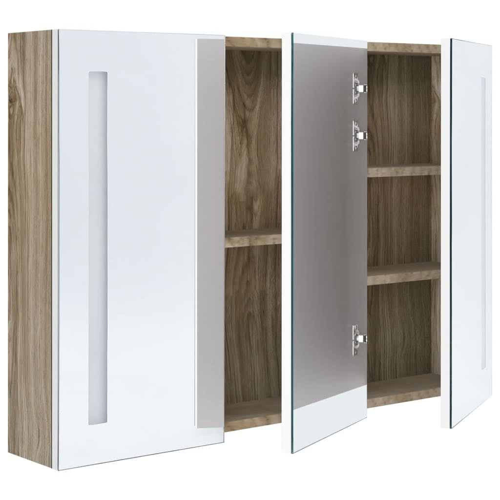 Vidaxl LED Bathroom Mirror Cabinet 89X14X62 Cm White and Oak