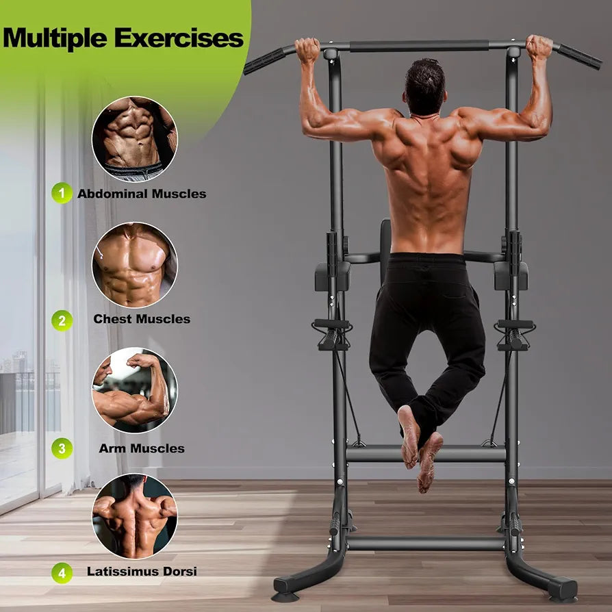 Pull Up & Dip Station, Adjustable Height Multi-Function Power Tower for Home Gym Strength Training Fitness Workout Equipment
