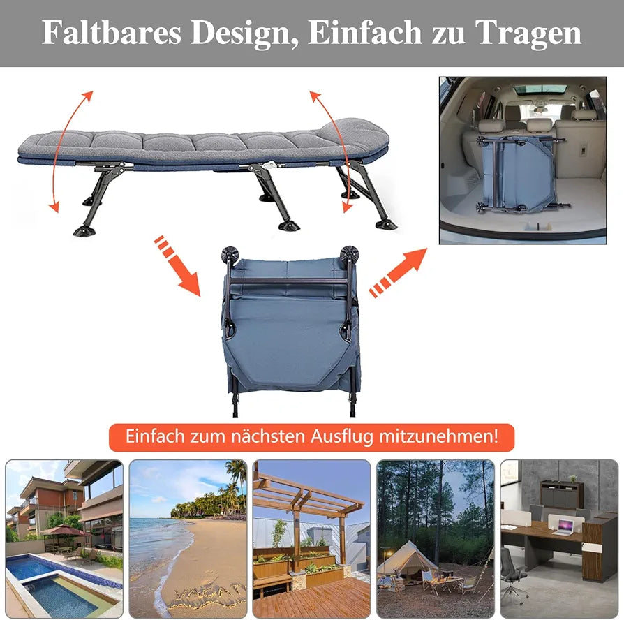 Portable Reclining Bedchair with Pillow, Outdoor Fishing Sleeping Cot