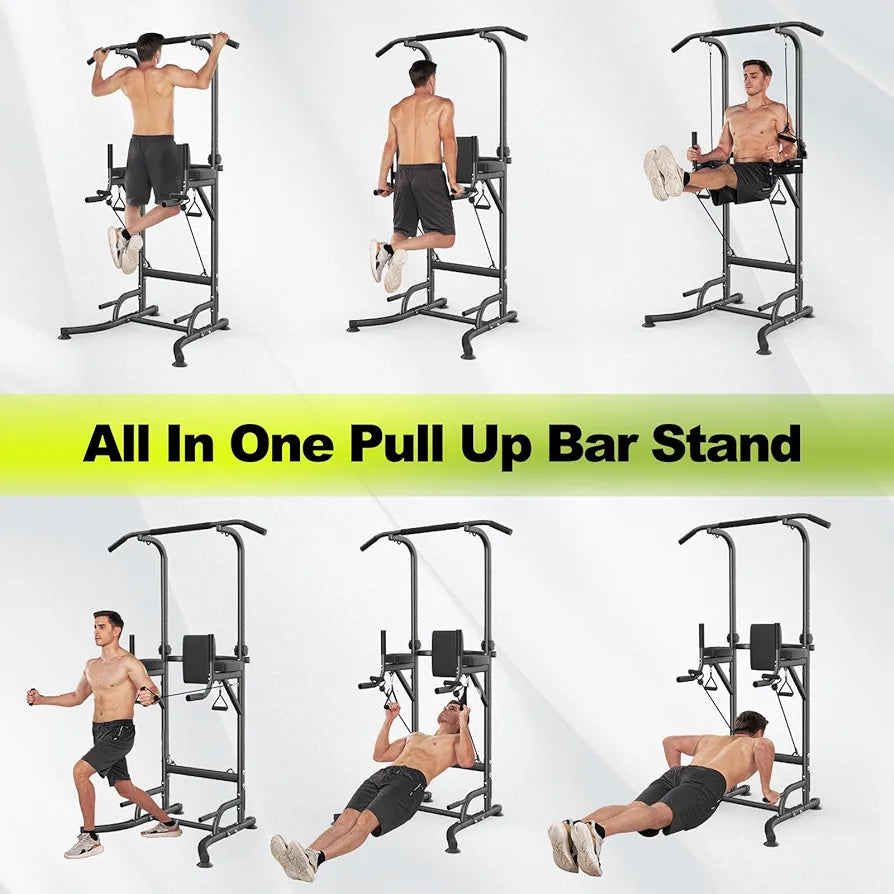 Pull Up & Dip Station, Adjustable Height Multi-Function Power Tower for Home Gym Strength Training Fitness Workout Equipment