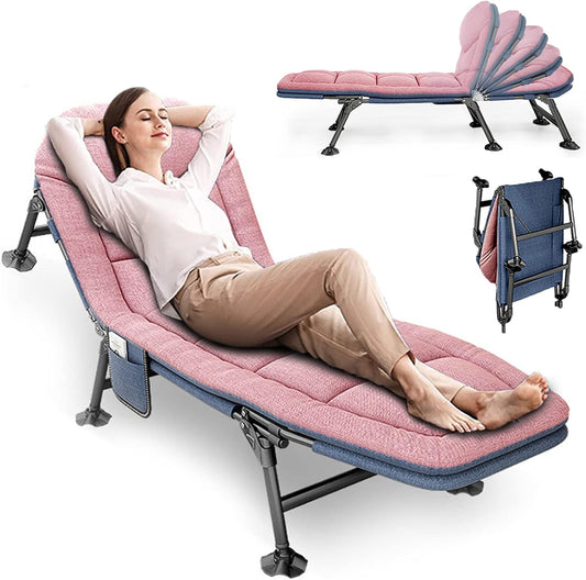 Portable Reclining Bedchair with Pillow, Outdoor Fishing Sleeping Cot