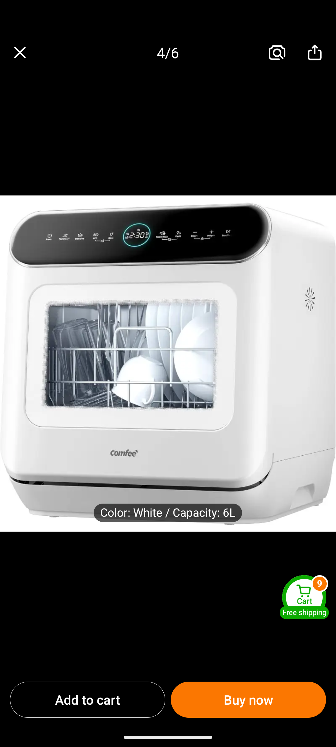 COMFEE' Mini Plus Compact Countertop Dishwasher with 6L Tank & Auto Dry